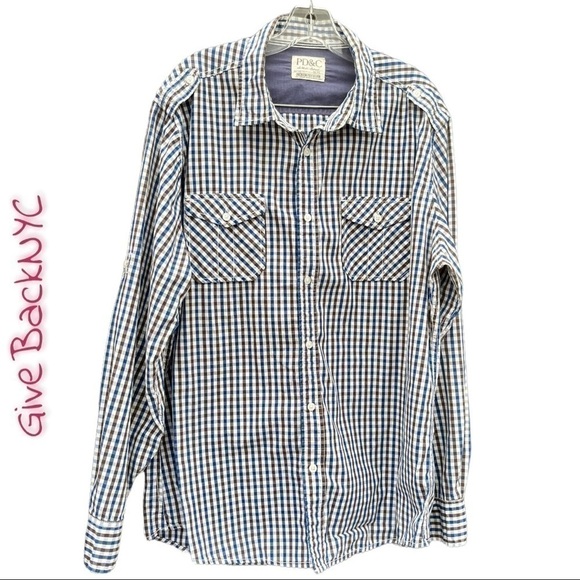 PD&C Plaid Button Down Long Sleeve Shirt XL - Picture 2 of 4